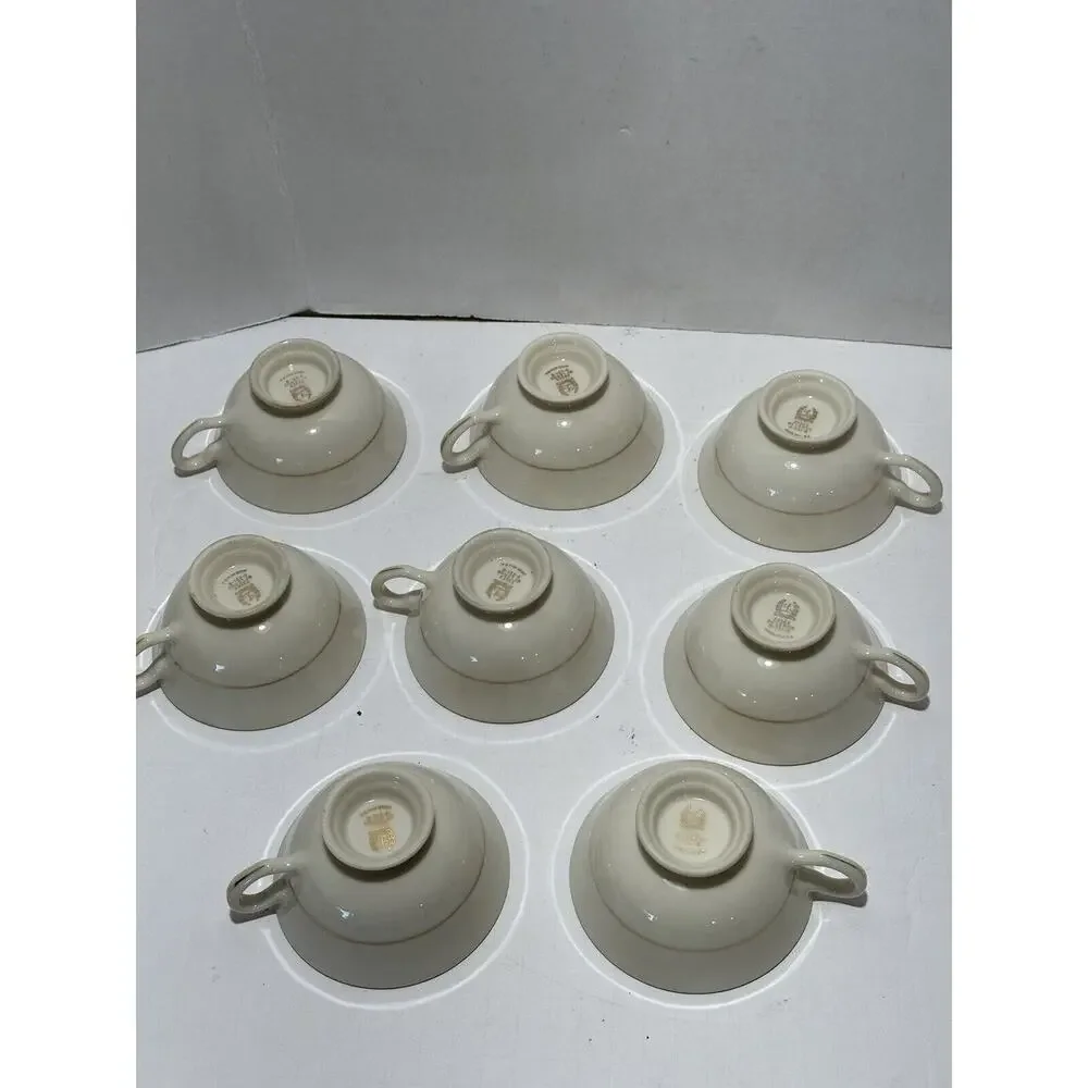 Lenox Essex Maroon 0-351-R Footed Teacups Set of 8 Lot Coffee Tea‎ Cups Made USA